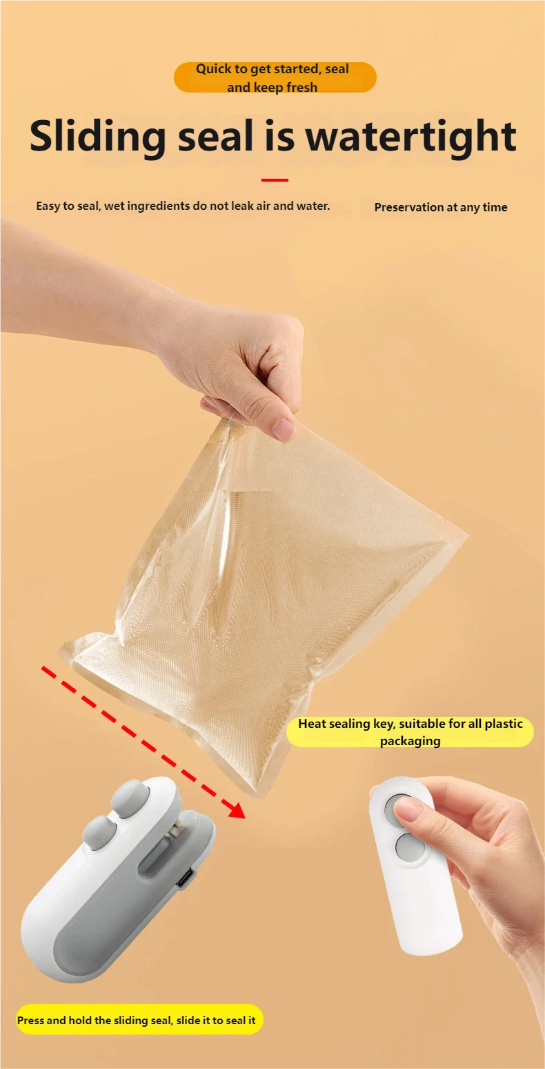 Mini Sealing Machine USB Rechargable Heat Sealer Storage Bag Plastic Package Food Sealer Clip Bag Handheld Food Heat Sealer