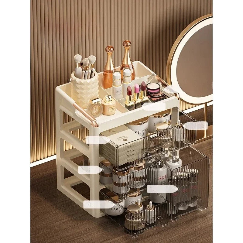 High End Makeup Storage Box - 3-Layer Minimalist Lipstick Drawer Cabinet Organizer
