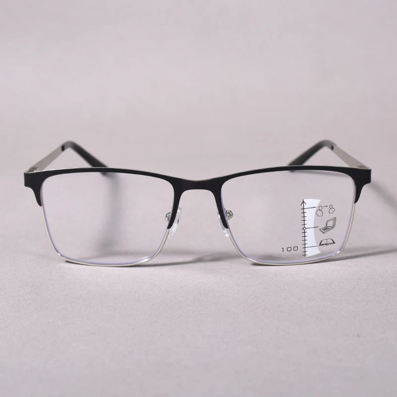 Black Double Color Frame Progressive Multifocal Reading Glasses Anti-blue Light Far Sight Glasses Men Big Full Frame Business Pr