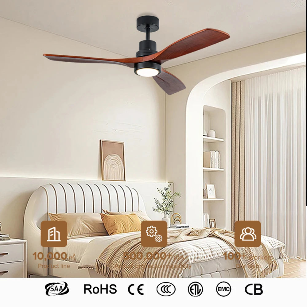 42/52-Inch LED Ceiling Fan Light Simple Wooden Blade Design for Home and Commercial Decor Remote Control for Living Room