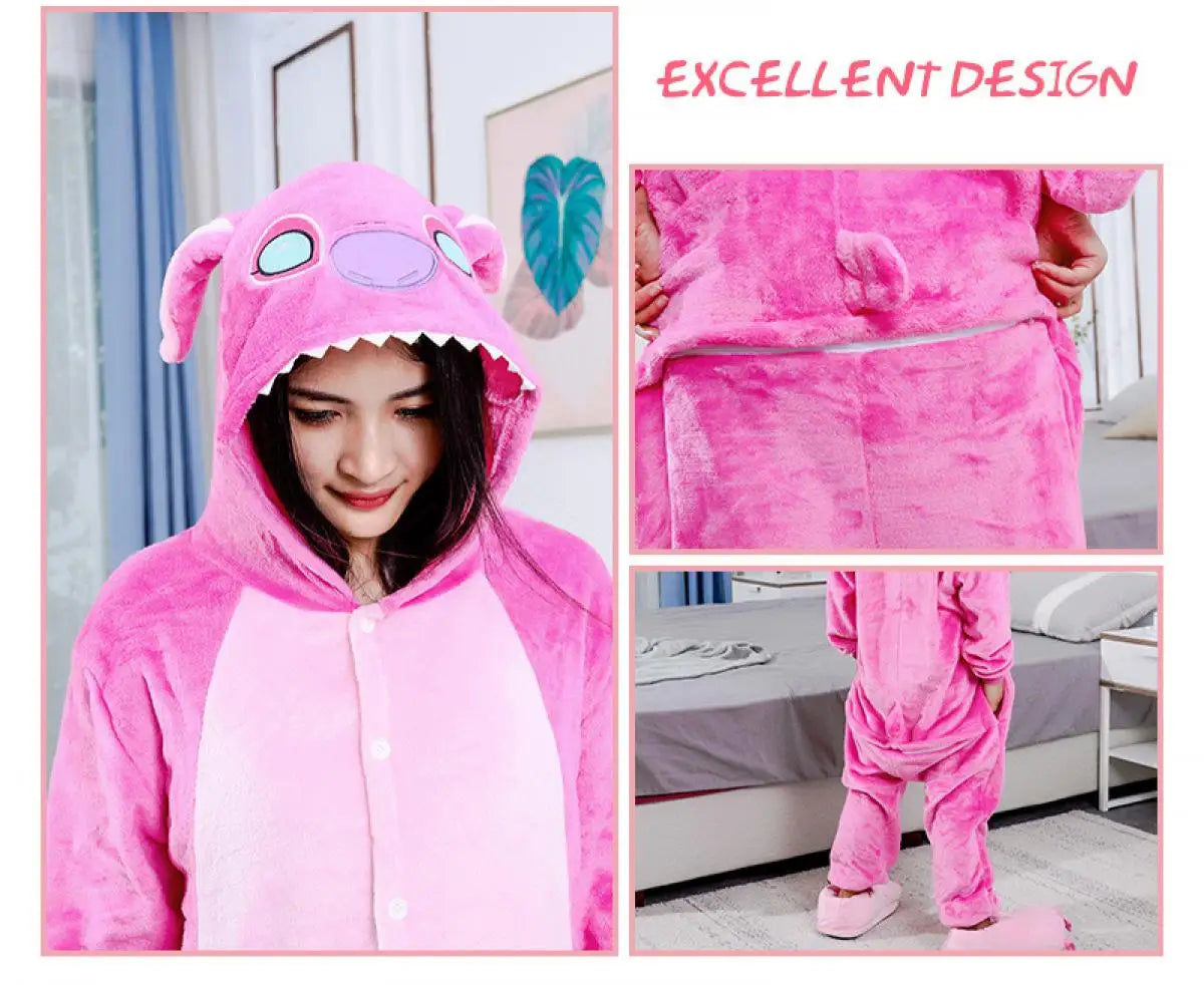 Stitch Animal Onesie Pajamas Warm Winter Sleepwear For Couples Students Performance Costume Cute Cartoon