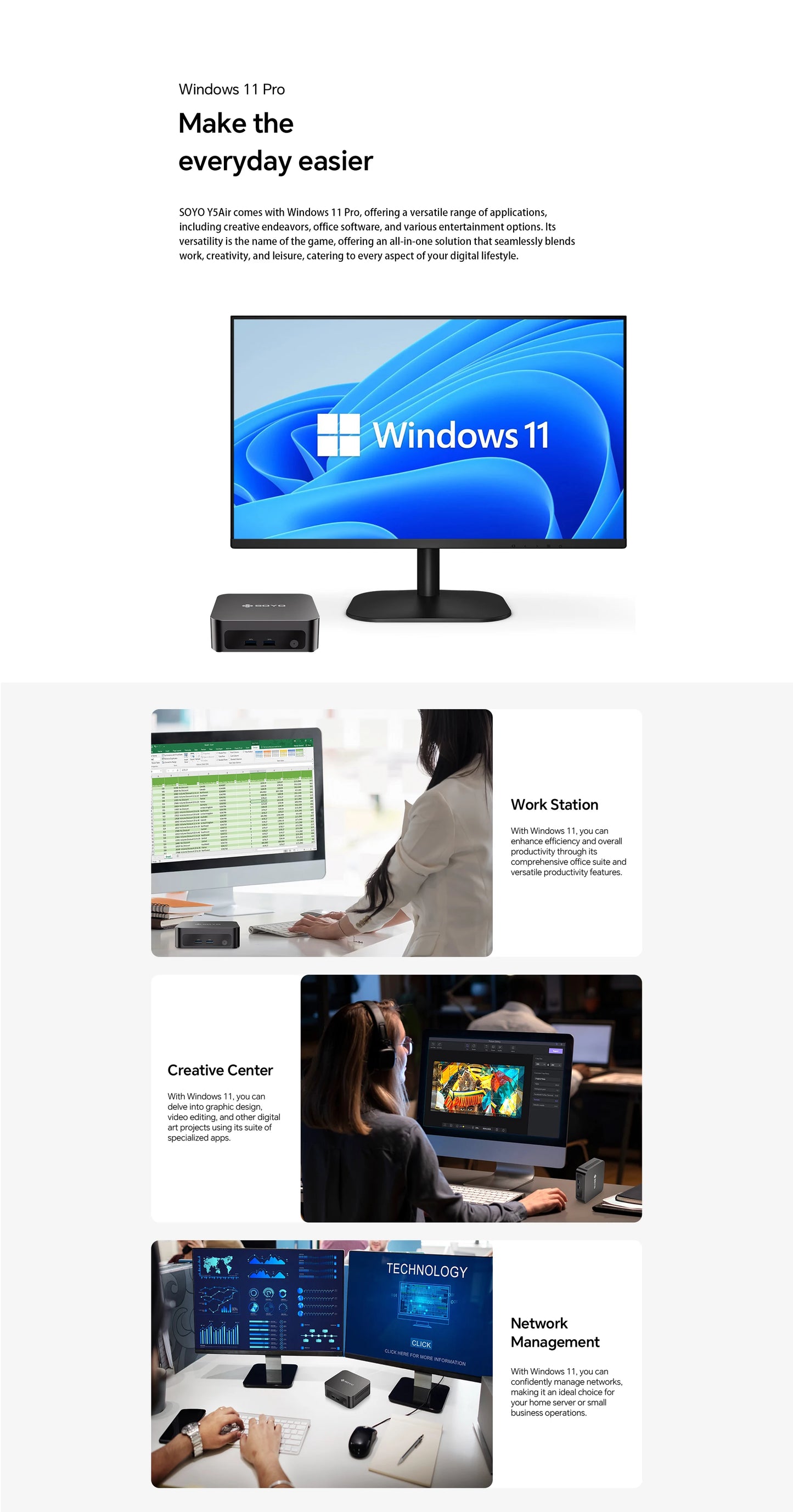 SOYO Mini PC Y5 Air Intel i5 4th CPU with 8GB RAM 128GB M.2 SSD  Mini Desktop Computer Dual 4K Display, WiFi 5, BT4.2, USB-C
