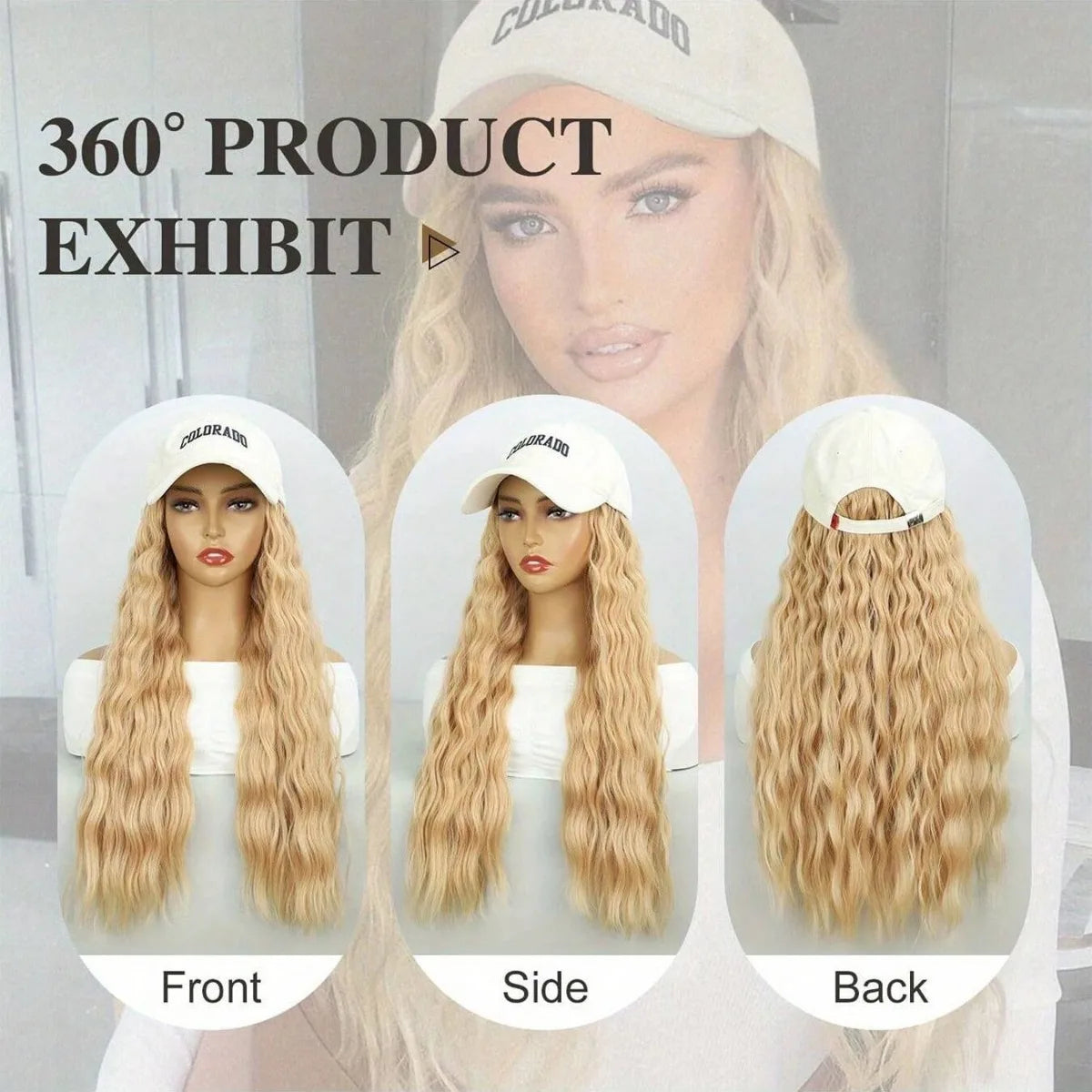 Hat Wigs Baseball Cap Synthetic Wigs With Short Bob Wavy Curly Hair Extensions Adjustable Wings That Attached Short Extensions