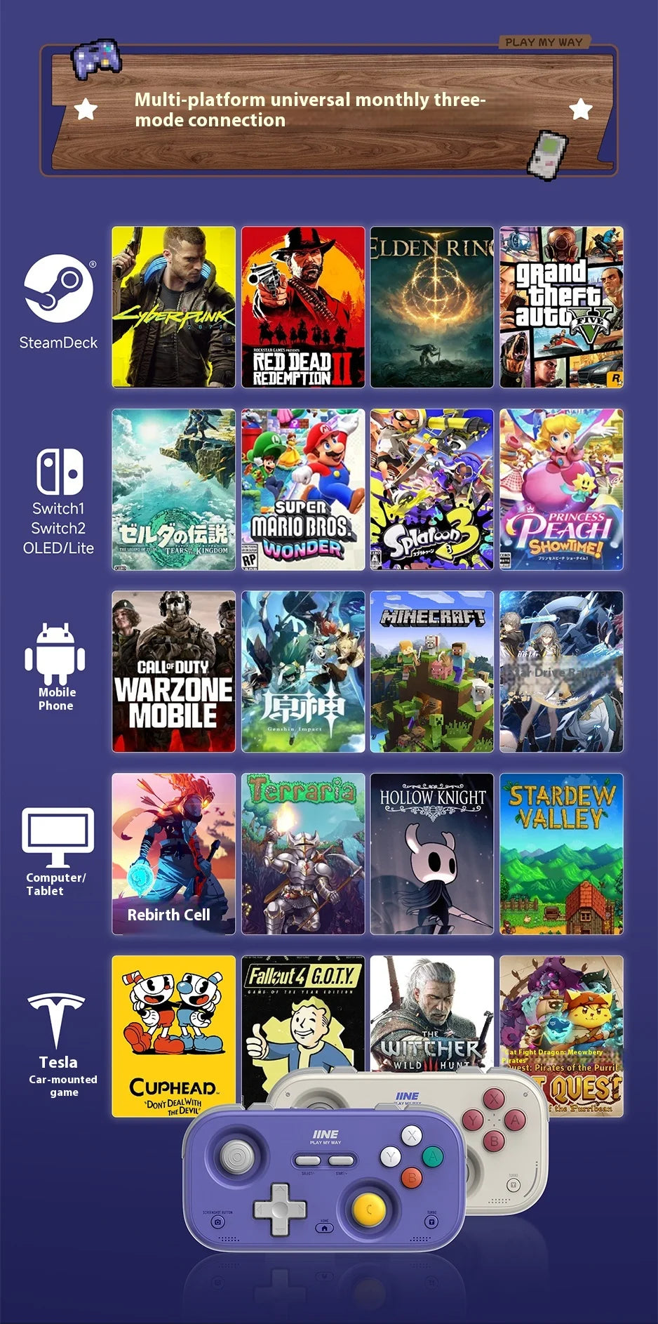 IINE Pocket Mini Controller Palm-Sized Gamepads 1000hz Hall Joystick Short Video Remote Control Suitable for NS2 Android iPhone