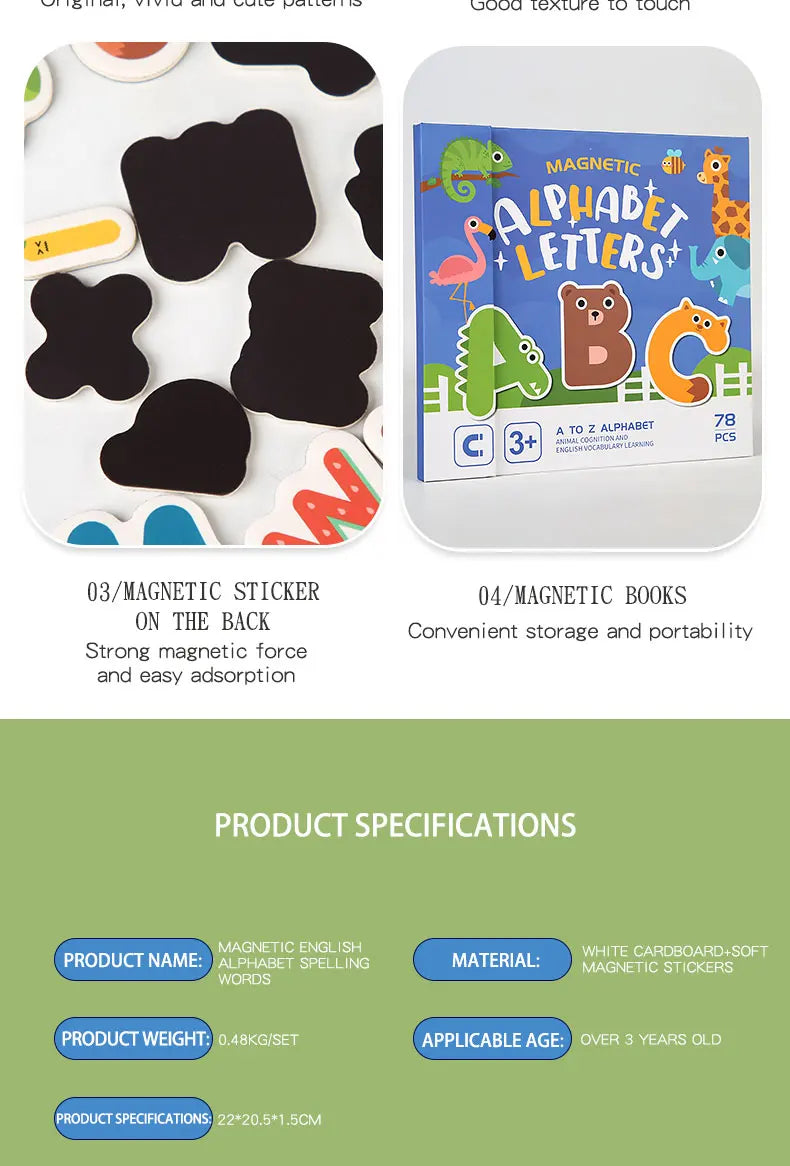 Montessori Busy Quiet Book English Magnetic Letters Card Pairing Exercise Puzzle Spell Games Educational Toys For Children Gifts