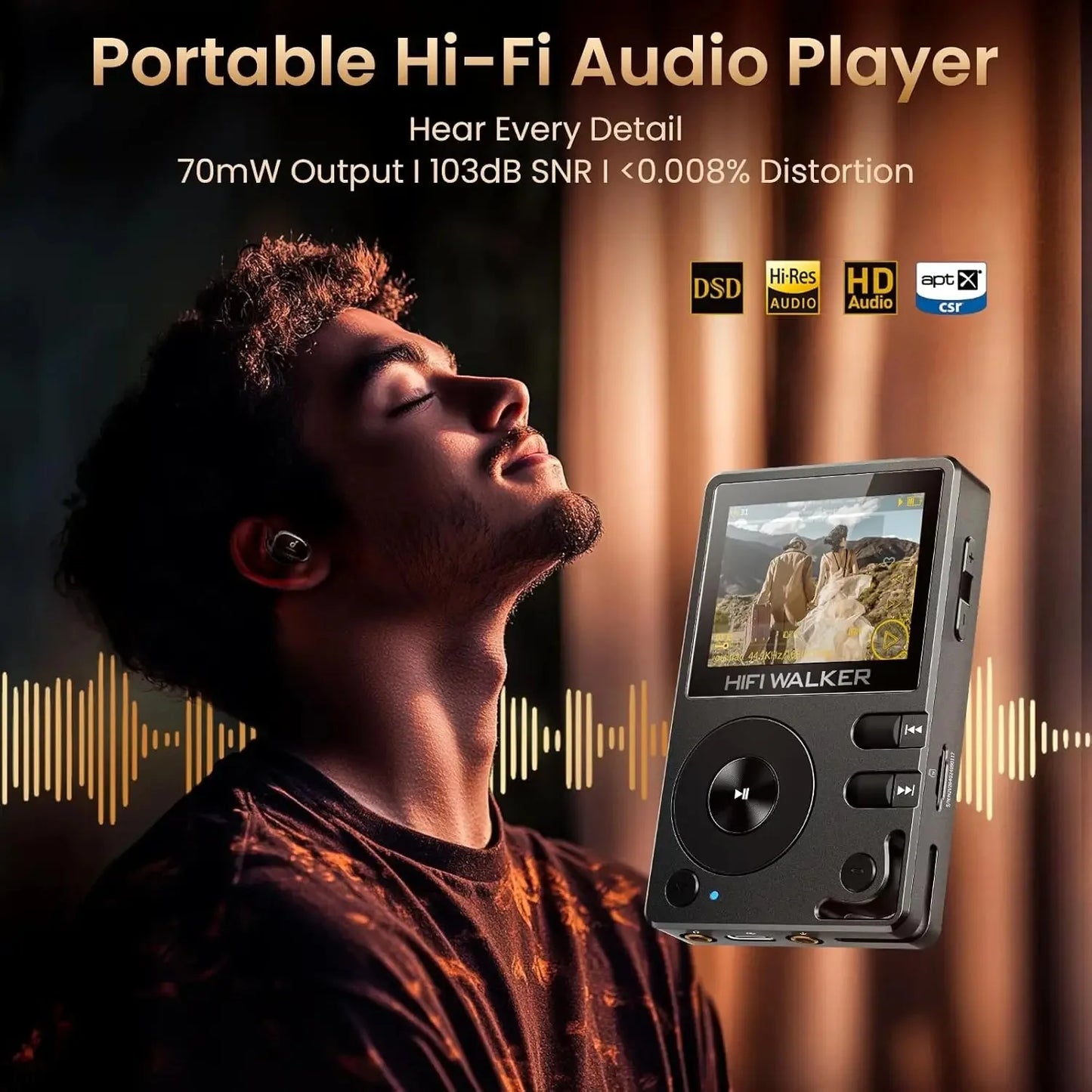 HIFI WALKER H2 Hi-Res MP3 Music Player Bluetooth Portable 128GB High Sound Quality  DAC FLAC APE Type-C Digital Audio Player