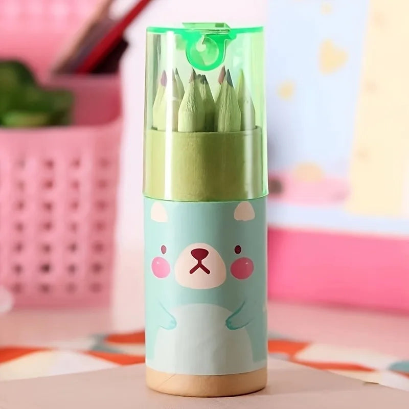 12pcs/box Children's Colore Pencil Set Crayons Cute Korean Stationery Drawing Art Tool Professional Colored Pen School Supplies