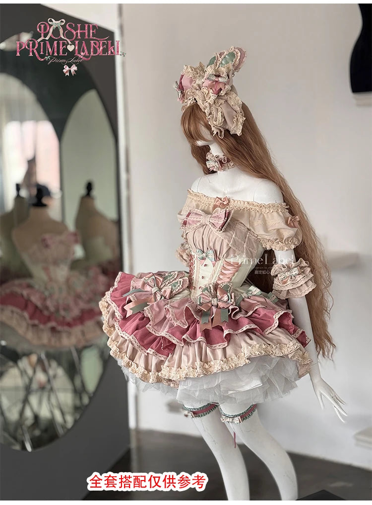 Sweet Cute Girls Lolita Clothing Accessories Set Princess Ribbon Lace Bow Headband Choker Necklace Bracelet and Leg Ring