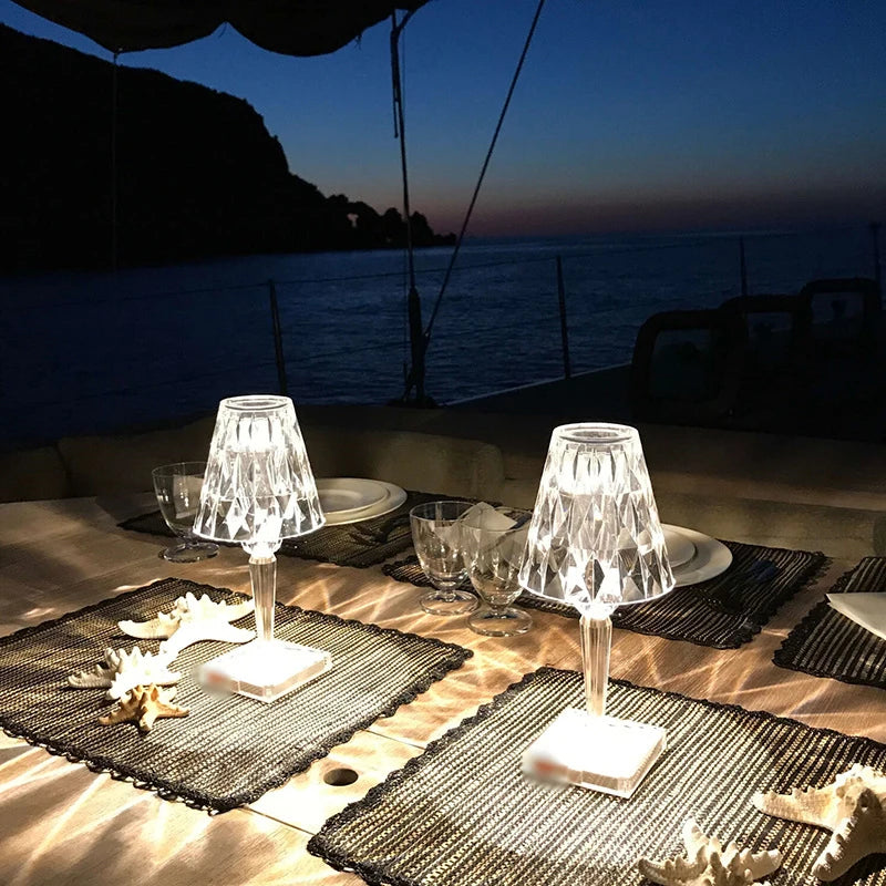 Portable Modern Acrylic Diamond Table Lamp with Crystal -Wireless Night Light for Bedroom Decor and Desk Use Including Lampshade