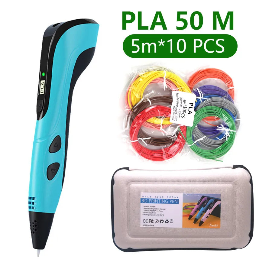 3D Printing Pen Set with PLA Materials Portable Storage Bag Creative Drawing DIY Handcraft Tool Kit for 3D Art Painting