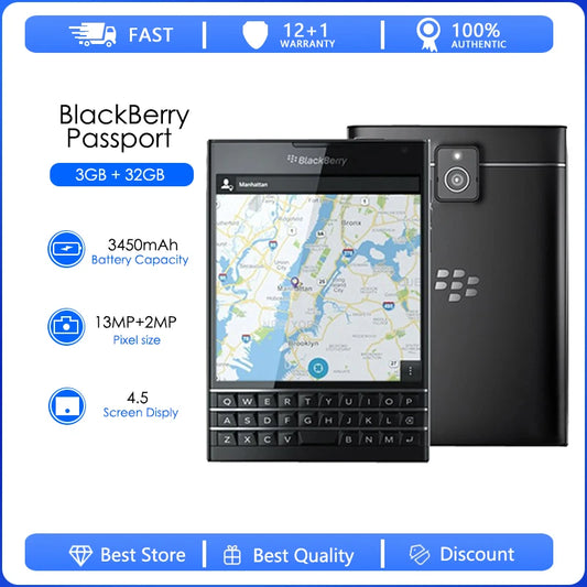Blackberry Passport Q30 Q30-1 Q30-3 Refurbished-Quad Core LTE 3GB RAM 32GB ROM 13.0MP BlackBerry OS Cell Phone Good Condition