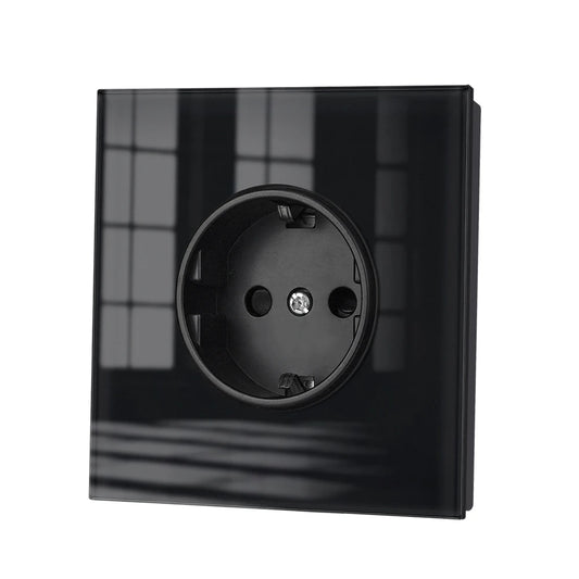 VISWE EU Standard  Electrical sockets 220V 16A Full Mirror Tempered Glass Panel Multiple Black Socket Wall Home Improvements