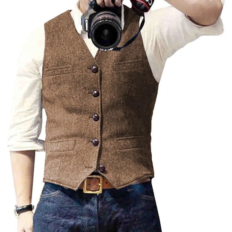 Men's Suit Vest Military Green Single Breasted Blended  Men Vest Denim Jeans Waistcoat Jacket Slim Fit Casual Formal Business