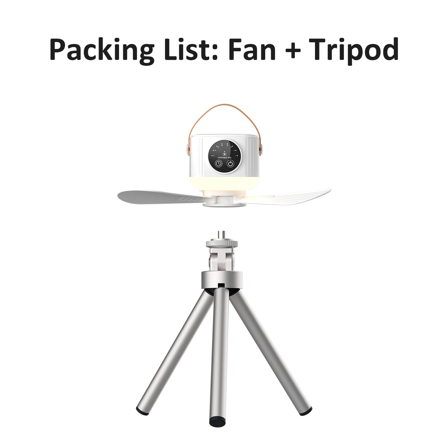 Mini Ceiling Fan, 4 Speeds, LED Screen, 3-Level Night Light, 4 Timers (1-8H), 3600mAh Battery, Remote, Quiet USB Fan for Camping