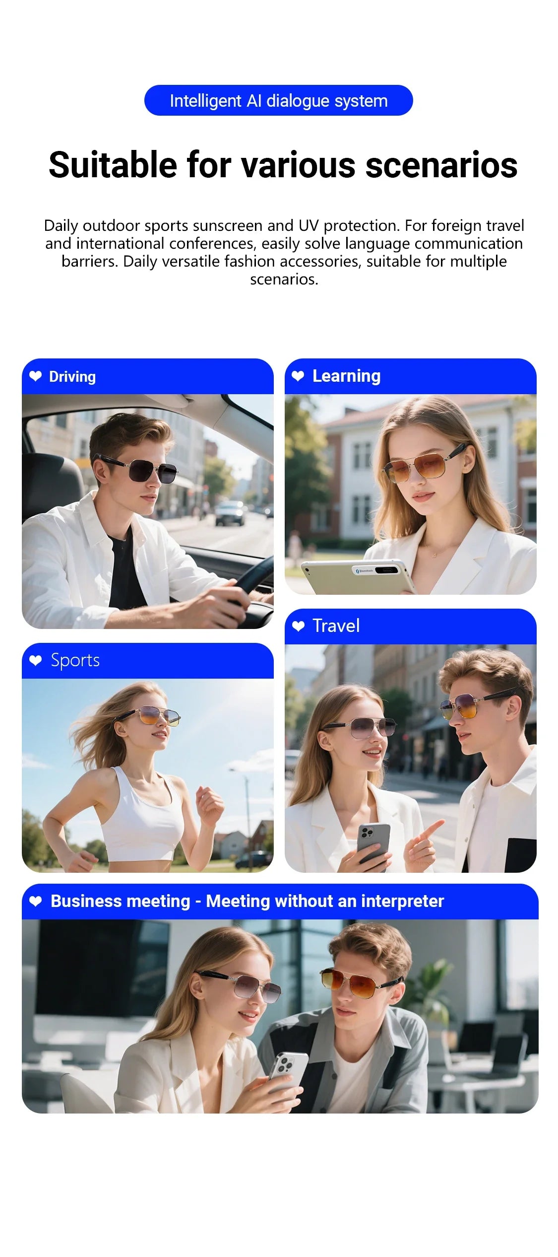 GY300 smart glasses Intelligent WirelessTranslation Glasses Sunglasses Voice Remote Control Music Eyewear Waterproof Eyeglasses
