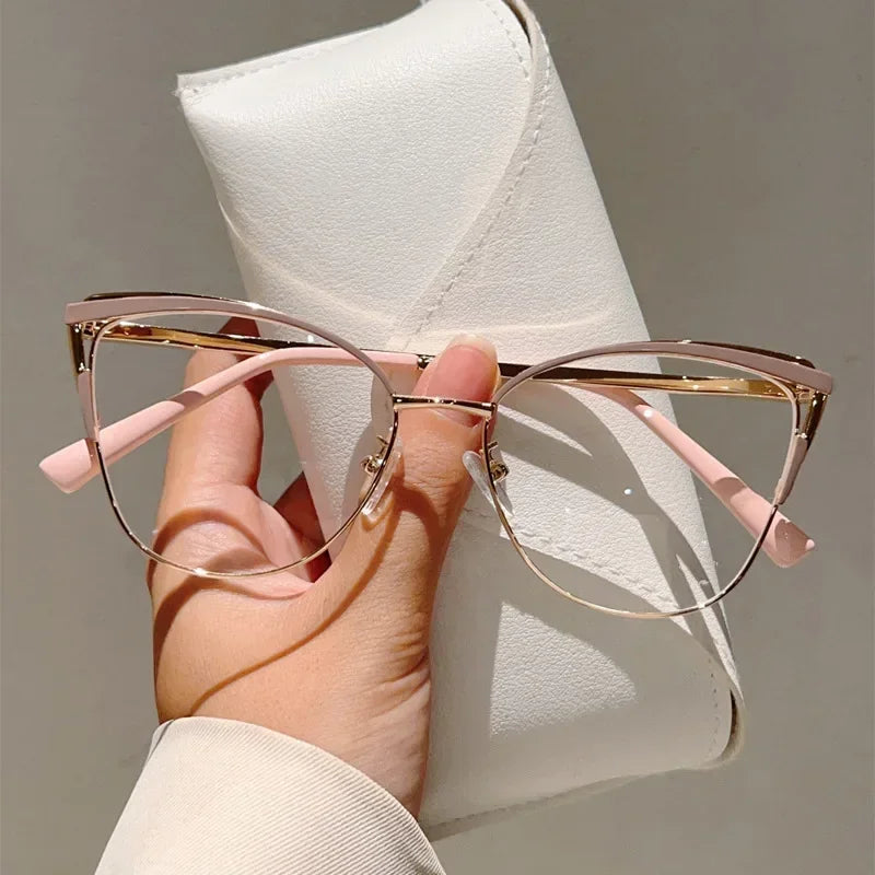 New Simple Metal Anti Blue Light Glasses for Women Fashion Vintage Cat Eye Glasses Business Computer Goggles Eyeglasses Whosale