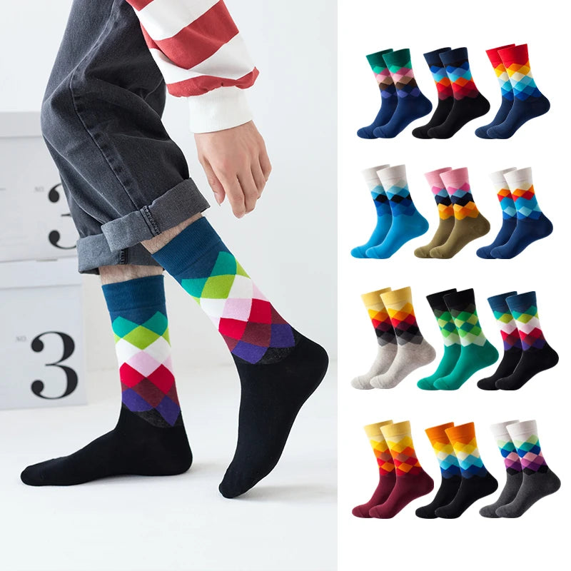 Classic Male Happy Cotton Casual Crew Socks Breathable Color Compression Funny Sox Business Dress High Quality  Socks for Men