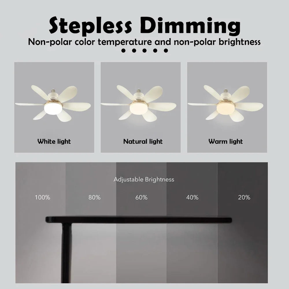 Home LED Ceiling Fan Light E26 E27 Base 3-colour Adjustable Wireless Remote Control 52CM Ceiling Fan Lamp for Bedroom Living