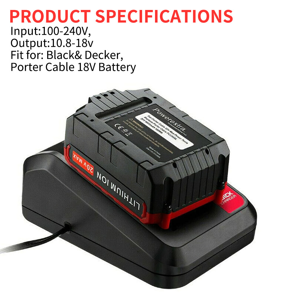EU Plug 18V Replacement Lithium Battery Charger for Black and Decker PORTER CABLE Stanley Lithium Battery Charger 2A 10.8-20V