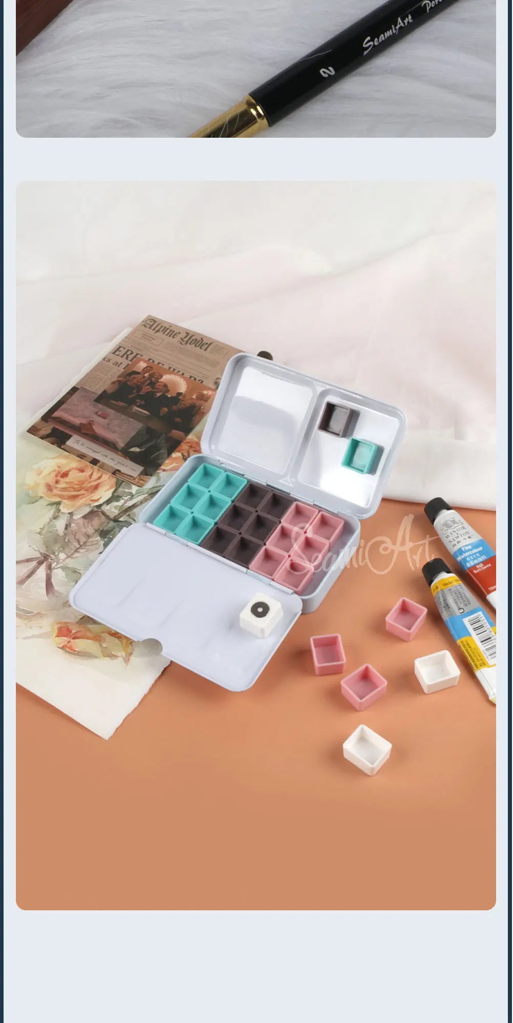 SeamiArt 50pcs Magnetic Half Pans Four colors for Watercolor Tube Subpackage Tin Box Palette Painting Tools Art Supplies