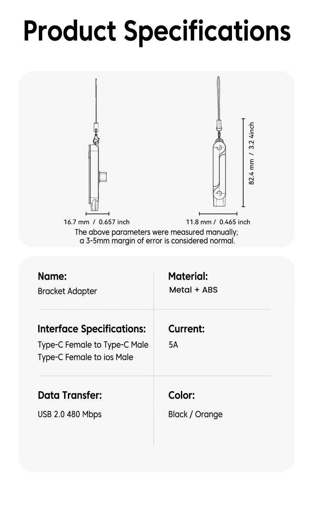 1/2/3PCS Type C Phone Charging Bracket Adapter 240W Fast Charging OTG Type-C Male to USB-C Female Converter With foldable Holder