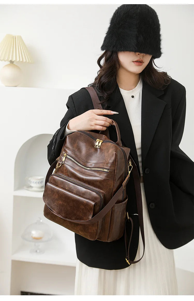 Backpack Purse for Women pu Large LadiesFashion Tassel Pu Leather Travel Backpack Purse Designer Ladies Shoulder Bags Waterproof