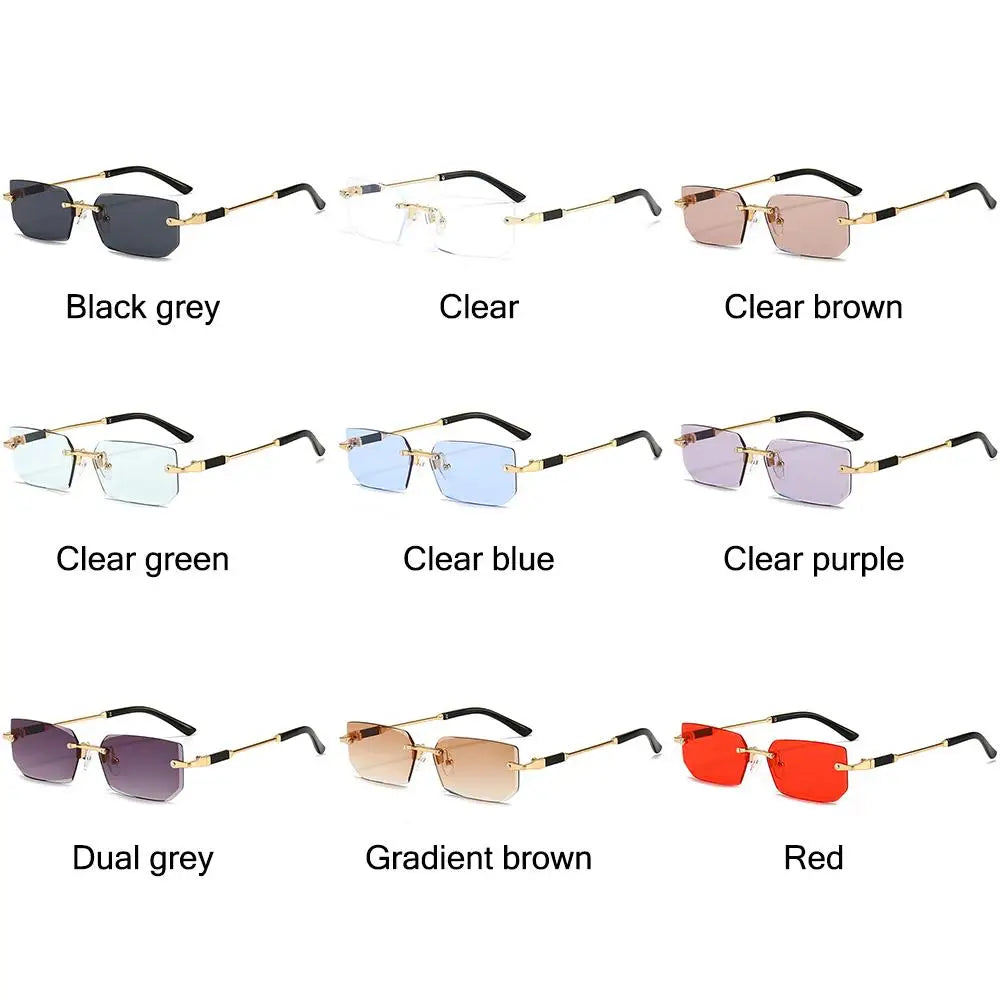 Trendy Rimless Rectangle Sunglasses Personalized Jelly Colored Frameless Sun Glasses Retro Shades Fashion Travel UV400 Eyewear