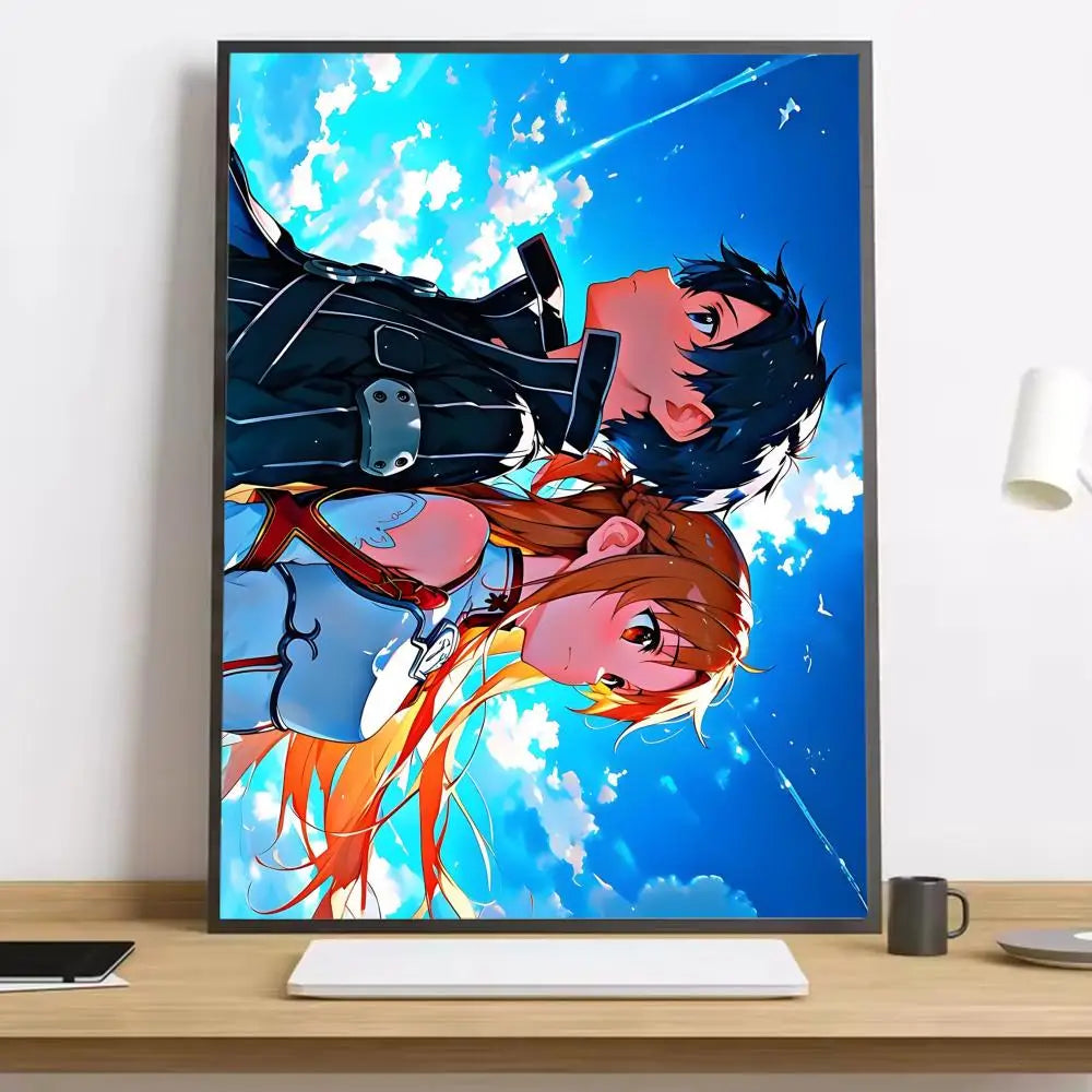 Anime Sword Art Online Kirito Asuna Painting Calligraphy HD Canvas Poster living room bedroom bar aesthetic decoration