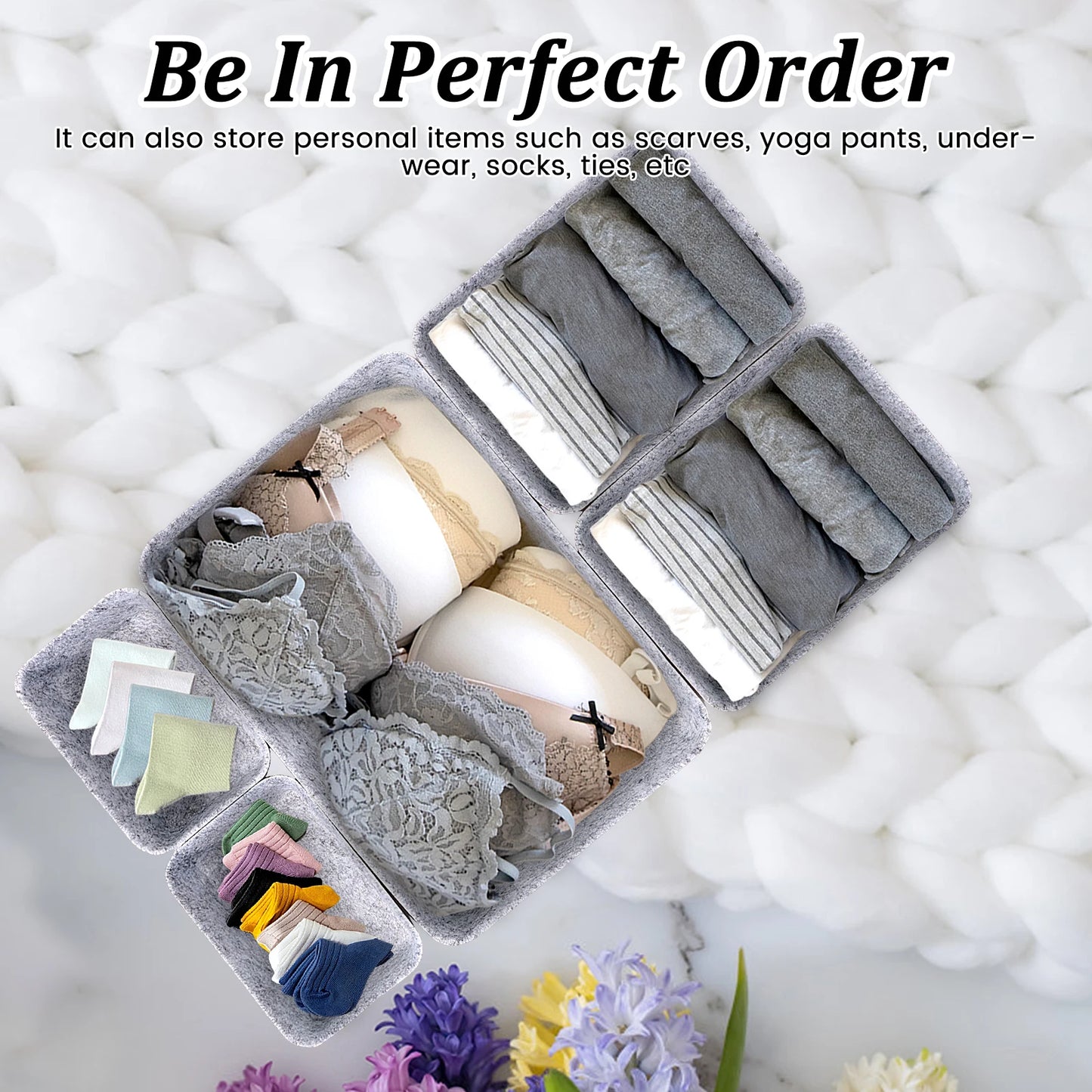 14Pcs Felt Drawer Storage Box Desk Organizer Thickened Multi-Purpose for Cosmetic Makeup Office Supplies Organizer 3 Size
