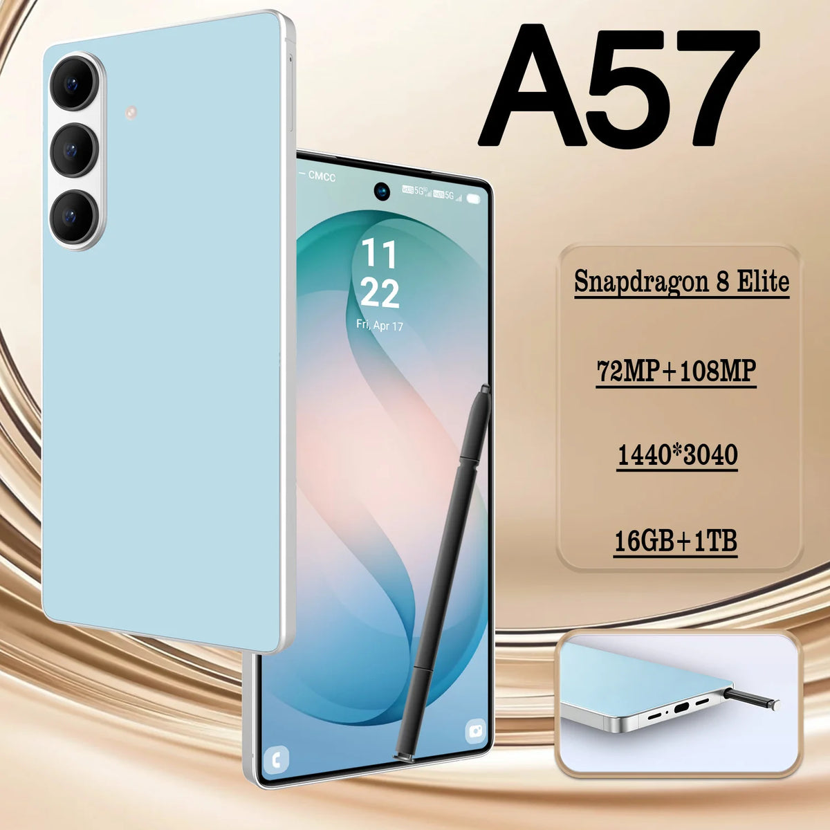 A57 22GB+2TB Global For Edition 8000mah HOT Screen Android 5G 108MP x 72MP Protector Battery Original Smart 7.3''HD AB2