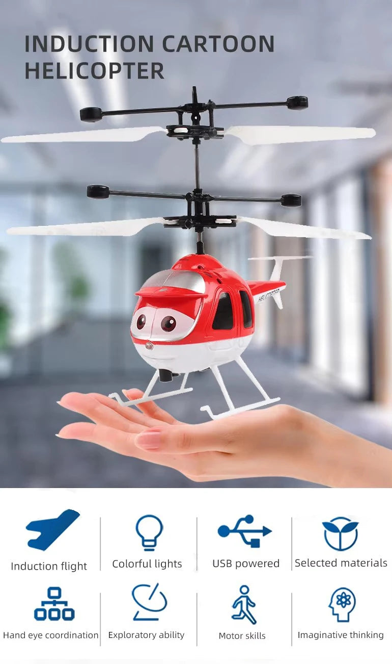 Mini Electric Airplane Toy for Kids with Remote Control Infrared Sensor Hand Induction Helicopter Flying Drone Toy