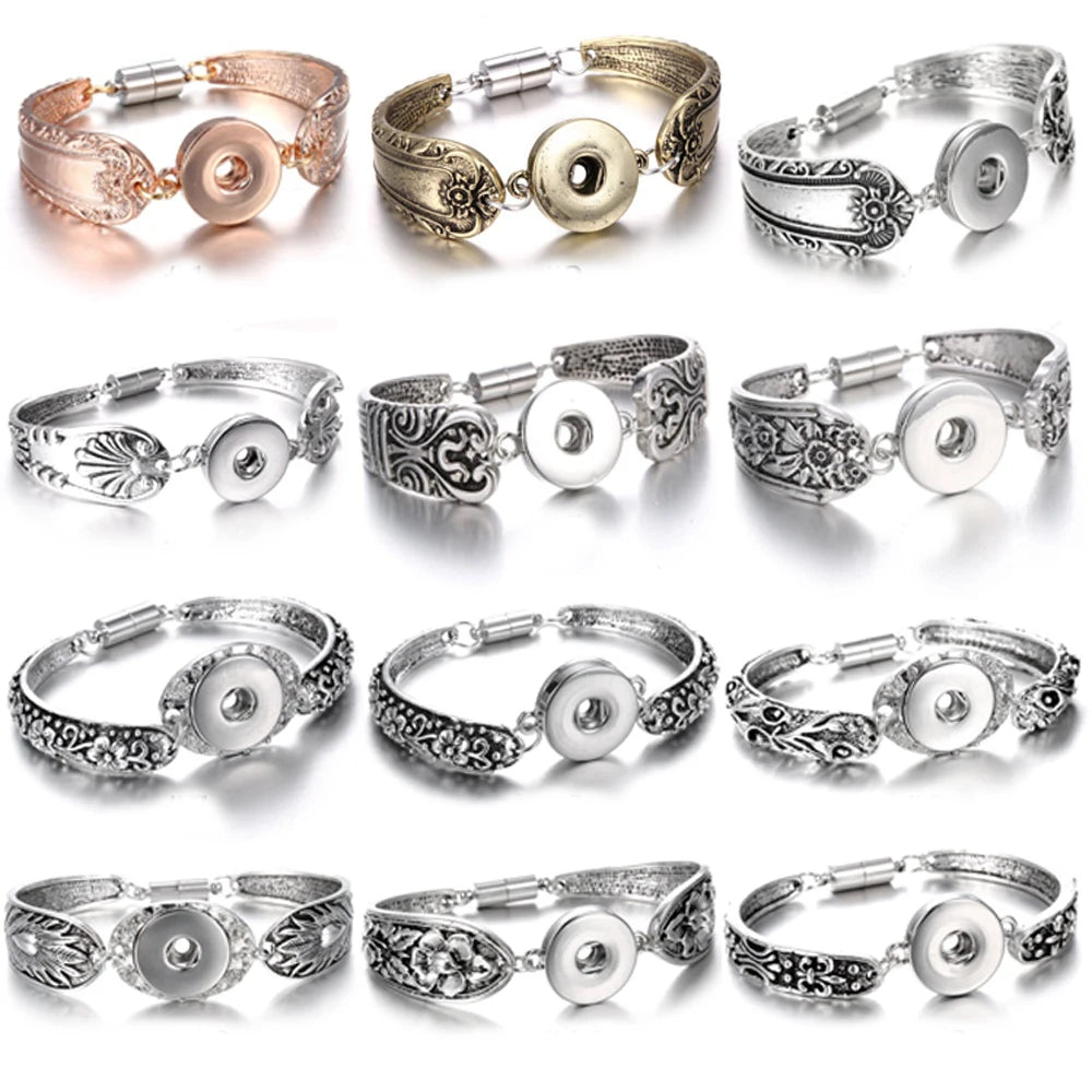 10pcs/lot Wholesale Metal 18mm Snap Button Bracelet Bangles Silver Gold Color Snap Bracelet Fit 20mm 18MM Snap Buttons Jewelry