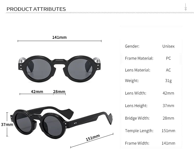 Round Sunglasses Women Men Punk Double Color Shades Retro Rivets Decoration Trending Sun Glasses Clear Lens Frame UV400