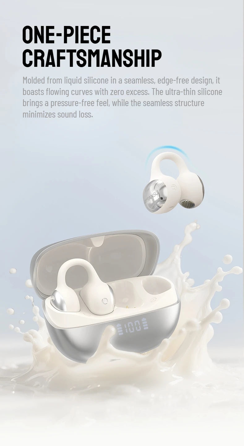 SANSUI W68 OWS Ear Clip Headphones Air Conduction Bluetooth 6.0 Earphones Dual ENC Clear Call TWS Wireless Earbuds with APP