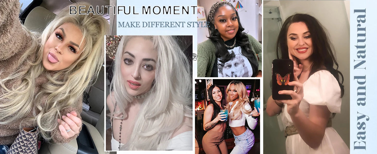 24 Inch Long Wavy Head Tied  3/4 Half Wigs With Clips In, Synthetic Fibers Hair Extension Wigs For Women