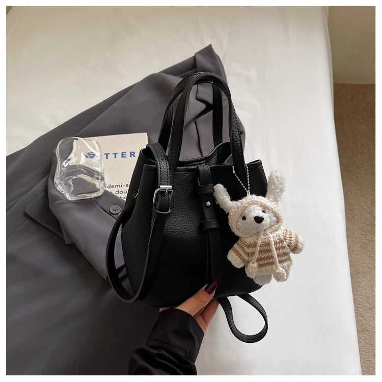 Fashionable Bucket Handbag Women's Shoulder Bag Spring Versatile Commuting Crossbody Bag Soft PU Leather Magnetic Buckle Closure