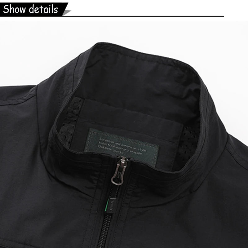 2026 Summer Men Sleeveless Cargo Leisure Work Lapel Vest Men Outdoor Solid Color Fishing Camping Thin Pocket Vest Male Waistcoat