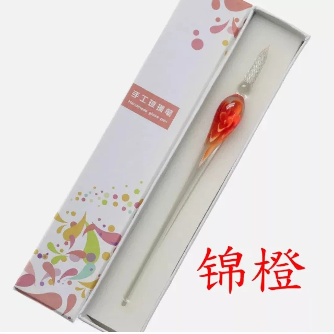 Embedded flower glass pen set, colored dipping pen, street vendor gift box, signature pen, glass pen gift