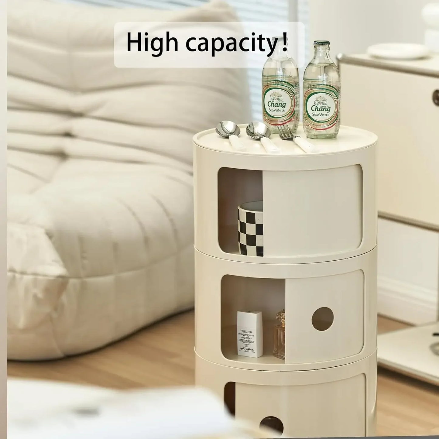 Round Nightstand with 3 Drawers, Modern Style Side Table, Multifunctional End Table Storage Cabinet for Living Room, Bedroom