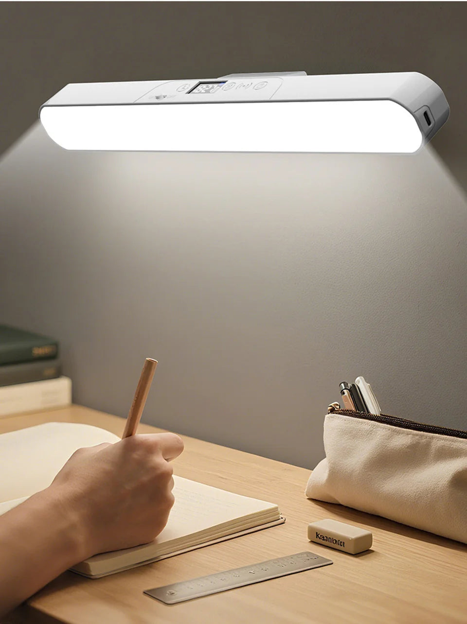 Eye-care Magnetic Desk Lamp USB Rechargeable LED Night Light Battery Status & Time Display Reading Light Table Lamp for Kitchen
