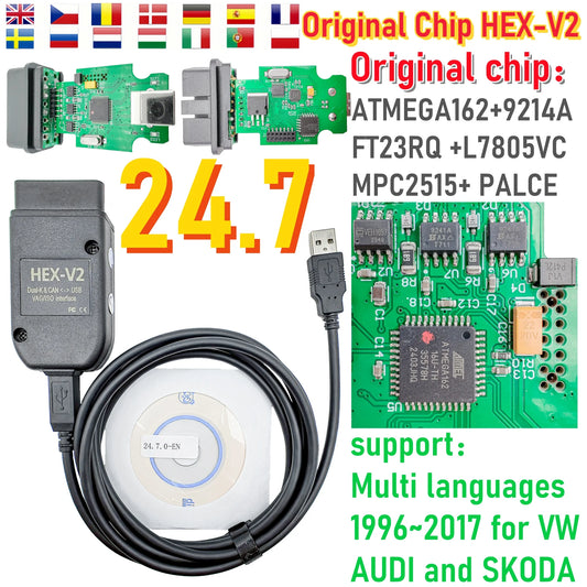2025 Original Chip Improved HEX V2 24.7 High Quality VCDS VAGCOM Scanner Diagnostic Tool VAG COM HEXV2 for Audi SKODA VW  HEX-V2