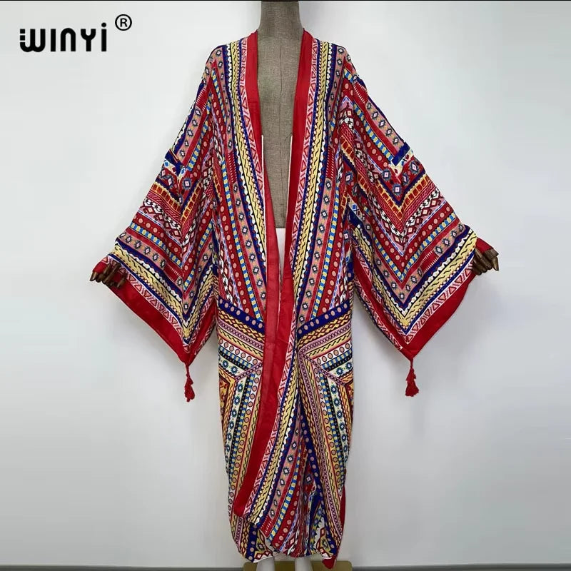 WINYI print summer maxi dress Muslim Abaya Lady beach cover up muslim woman dresses Beachwear fashion Kaftan abaya dubai luxury