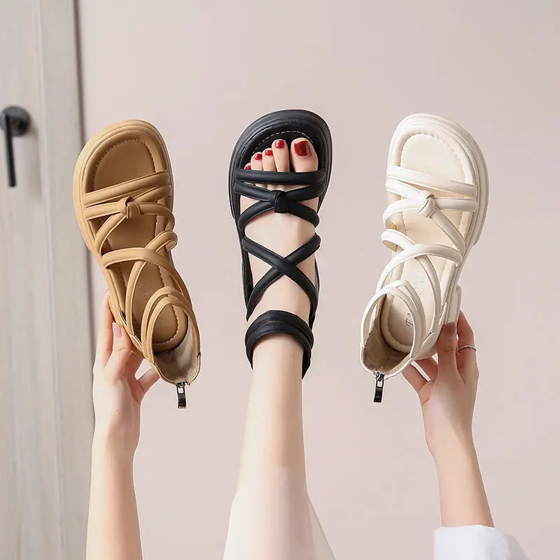 Summer Sandals New Fashion Simple Women's Shoes Breathable Non Slip Simple Roman Shoe Hollow Lightweight Retro 2025 Beach Shoes