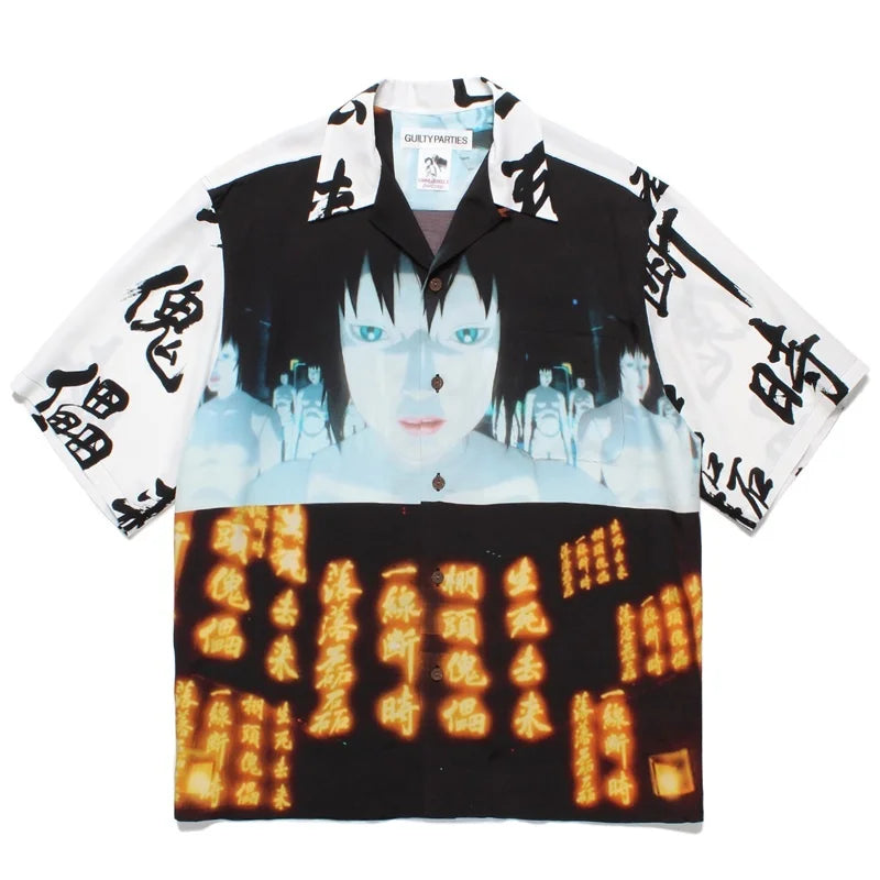 High-end Summer WACKO MARIA Solid Color Cursive wackomaria Embroidery Logo Simple Hawaii Short Sleeve Shirt