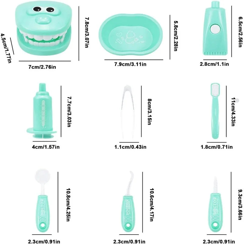 9PCS Plastic Dental Simulation Game Set, Children's Medical Set Hygiene Habit Cultivation Teaching Aid Intellectual Brushing Toy