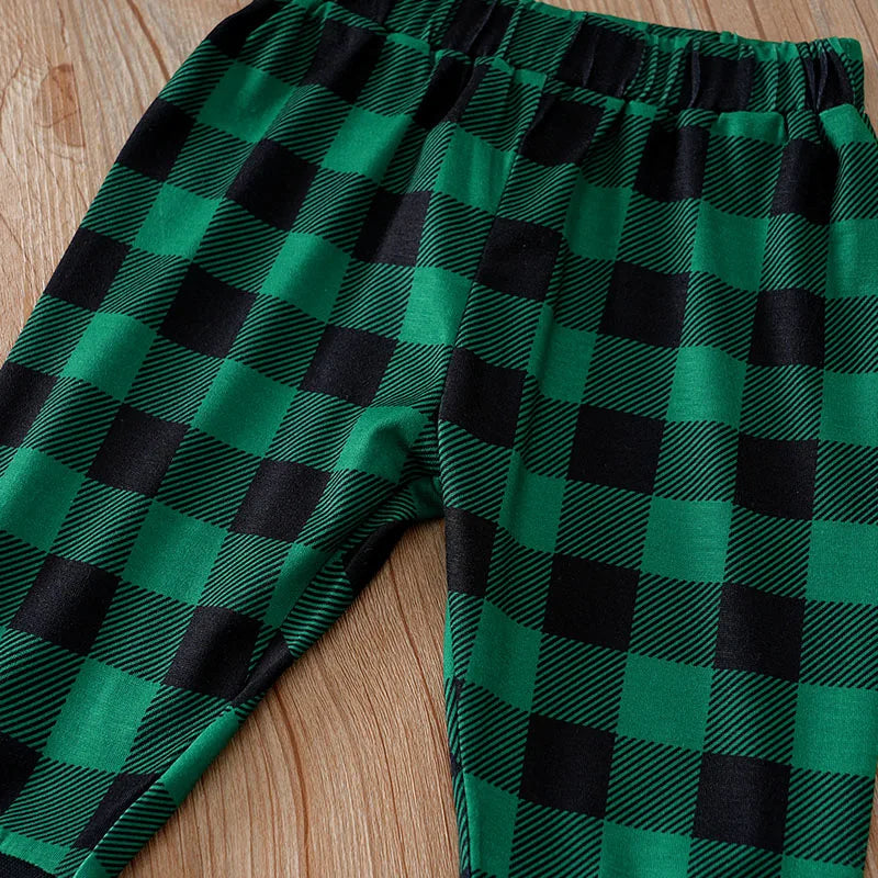 Christmas Newborn Baby sets 2pcs Autumn Green checkered print Gentleman's bow tie long-sleeved Unisex Fashion Baby clothes