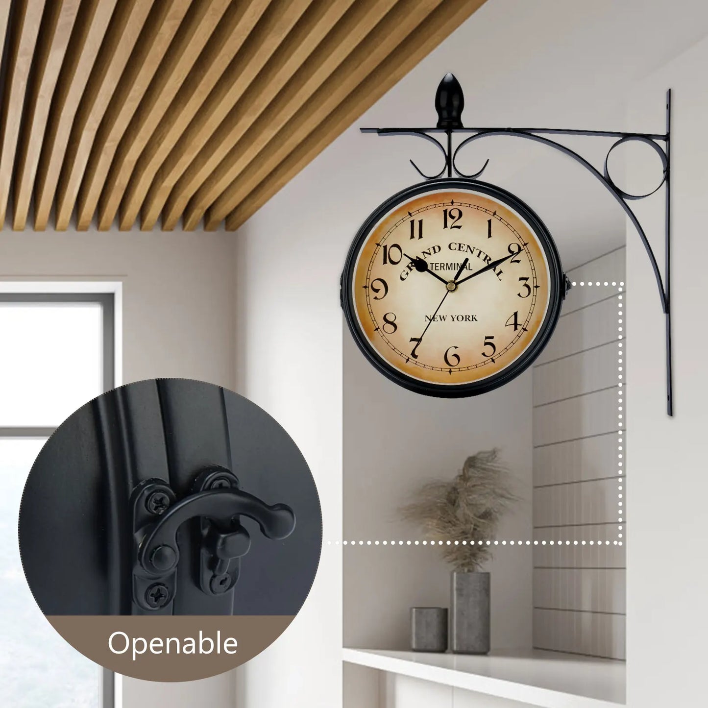 Double Sided Train Station Waterproof Wall Clock For Garden Retro Wrought Iron Metal Wall Clock Silent Indoor Outdoor Decoration