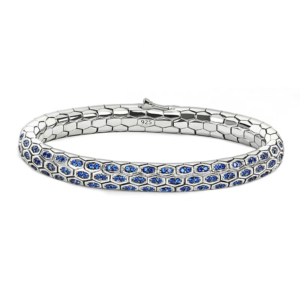 Serpent Honeycomb Bangle Micro Pave CZ Sapphire White Green Black Crystal Zircon Anti-tarnish Party Jewelry for Her Him
