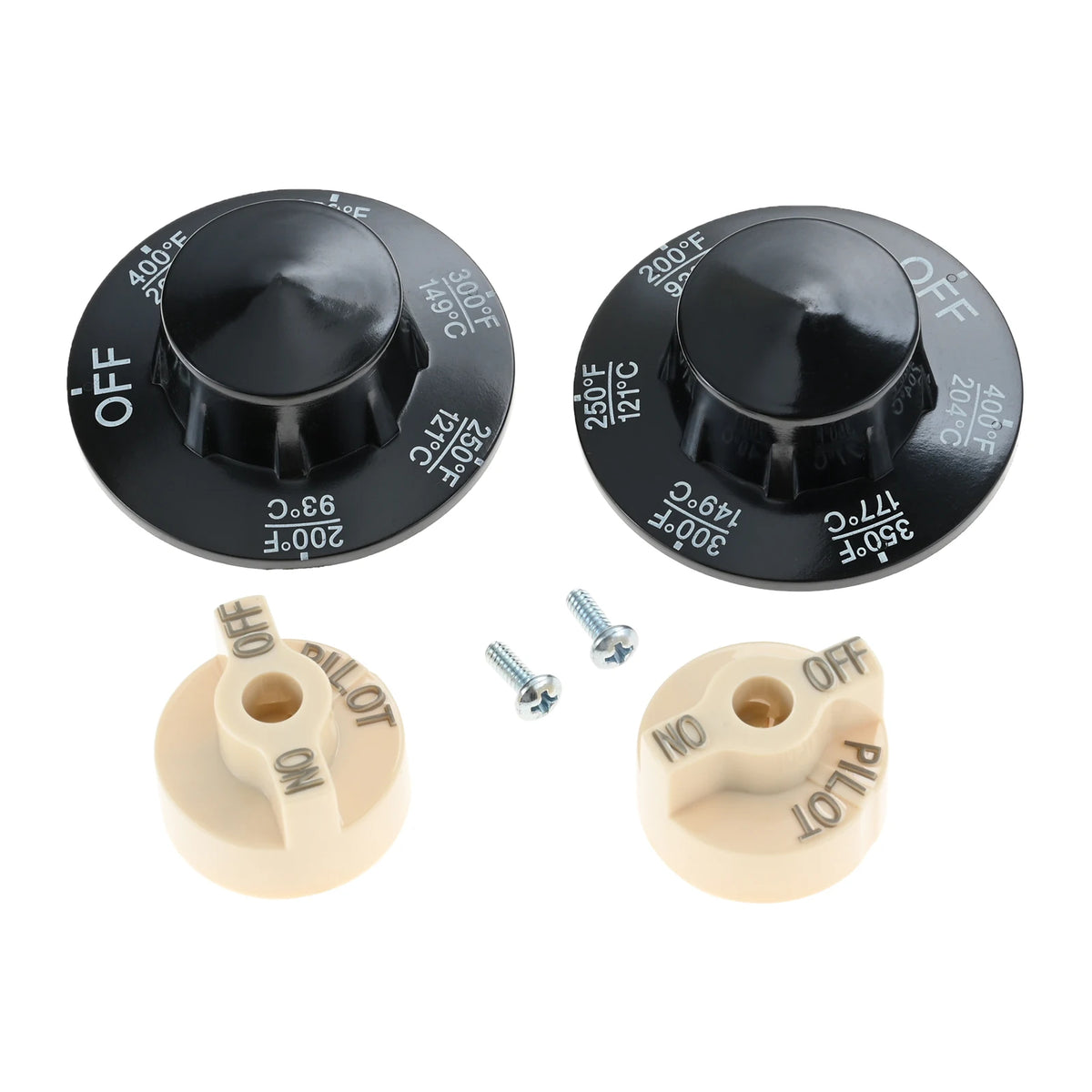 2 Sets Control Valve Beige Pilot Dial Knob and 200-400°F Thermostat Knob for Fryers, Range, Braising