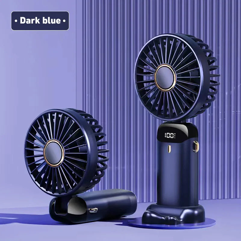 Portable Handheld Mini Fan Foldable Neck Hanging Fans 1800mAh 5 Speed USB Rechargeable Fan with Phone Stand and Display Screen